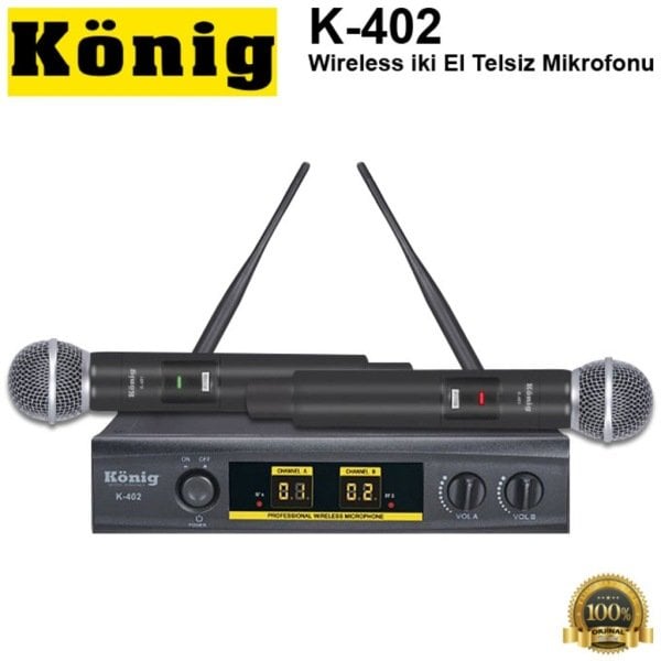 KÖNİG K-402 EL+EL Iki Kanal Uhf Telsiz Mikrofon