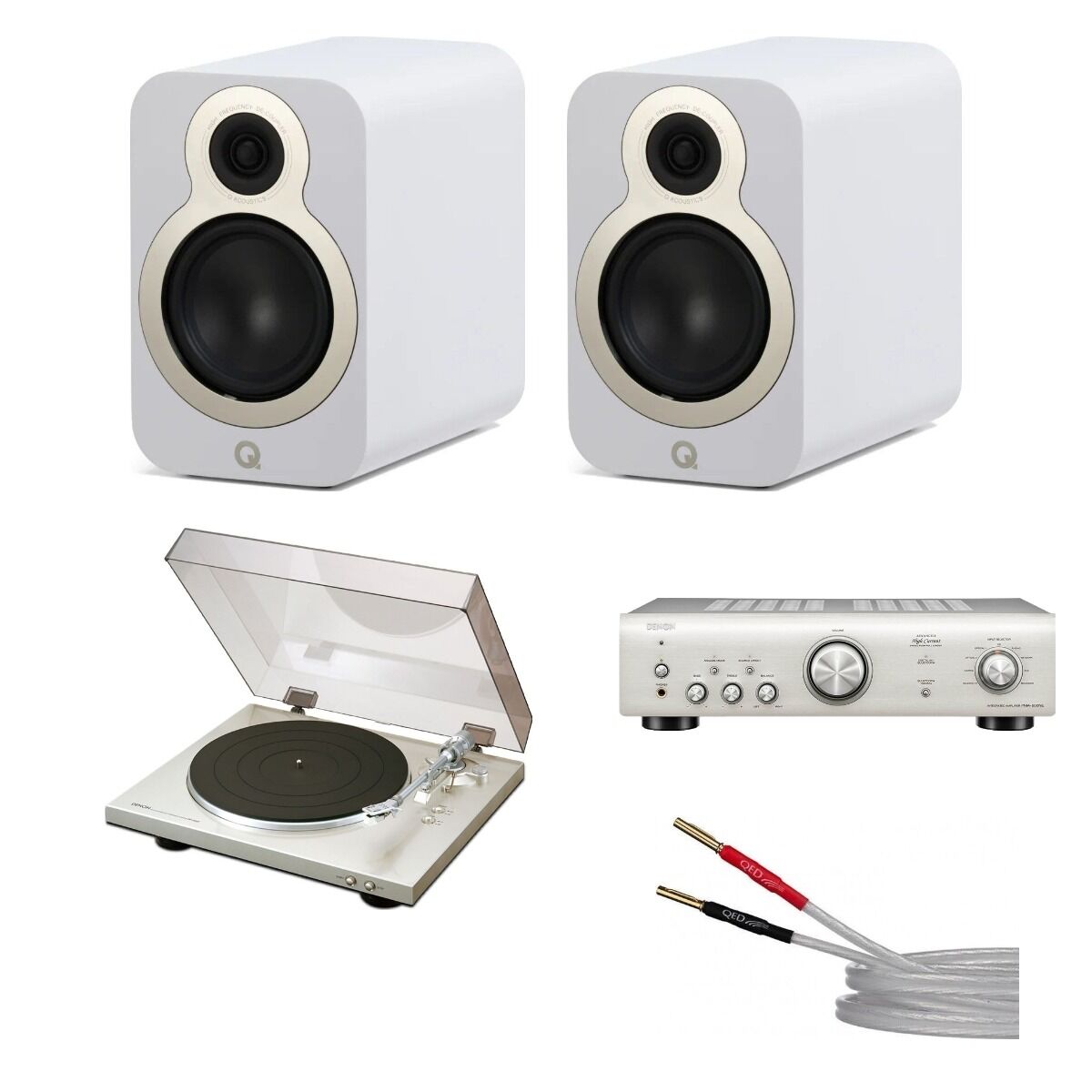 Hazır Pikaplı Set 2: Denon DP-300F + Denon PMA-600NE + Q Acoustics 3030c + QED XT-25 Kablo
