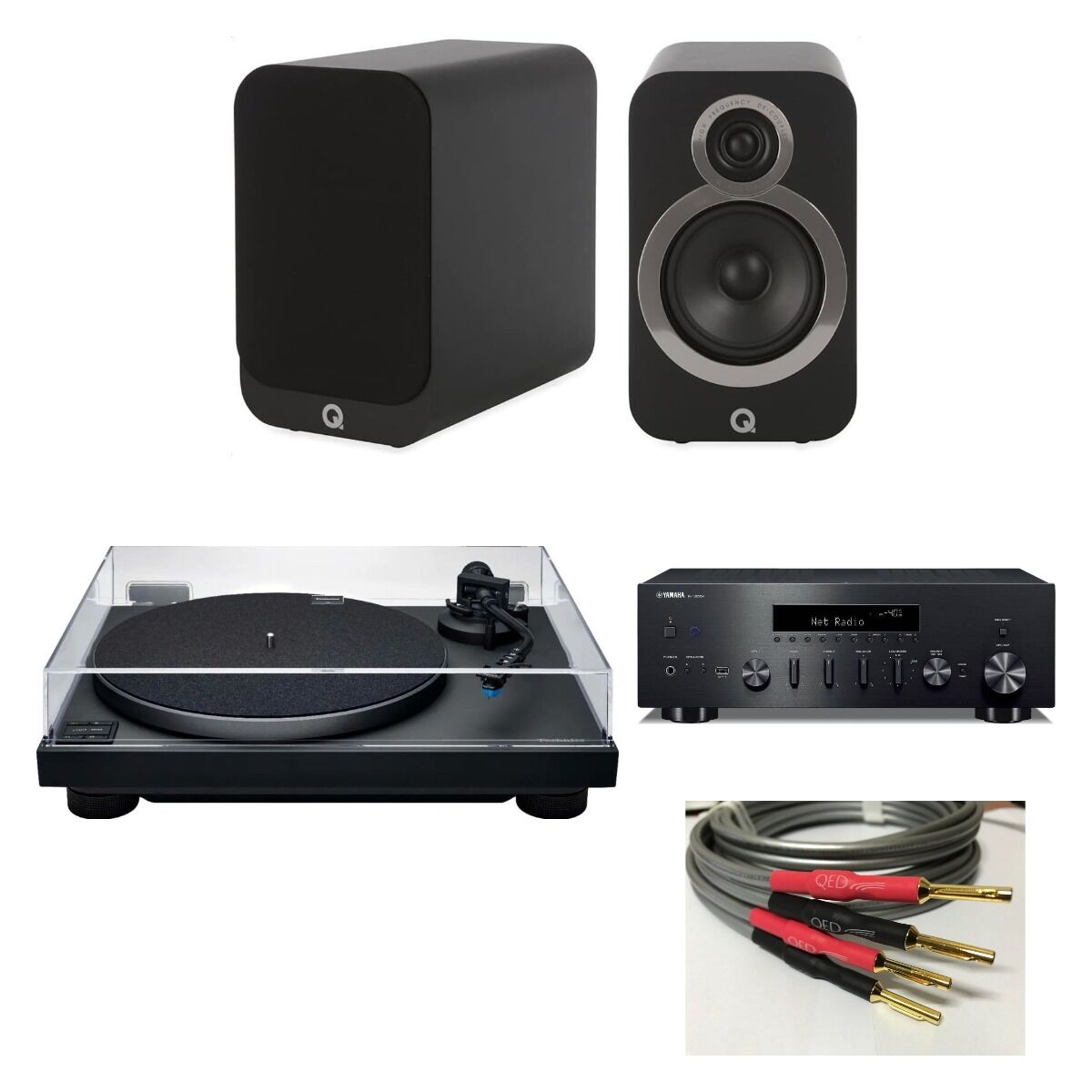 Hazır Pikaplı Set 3: Technics SL-40CBT + Yamaha R-N600A + Q Acoustics 3030c + QED XT-40i Kablo