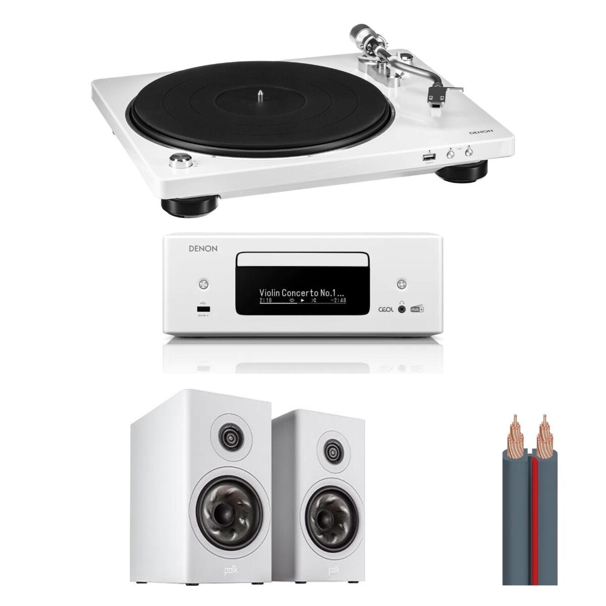 Hazır Pikaplı Set 7: Denon DP-450USB + Denon CEOL RCD-N12 + Polk Audio RESERVE R200 + AudioQuest X-2 Kablo