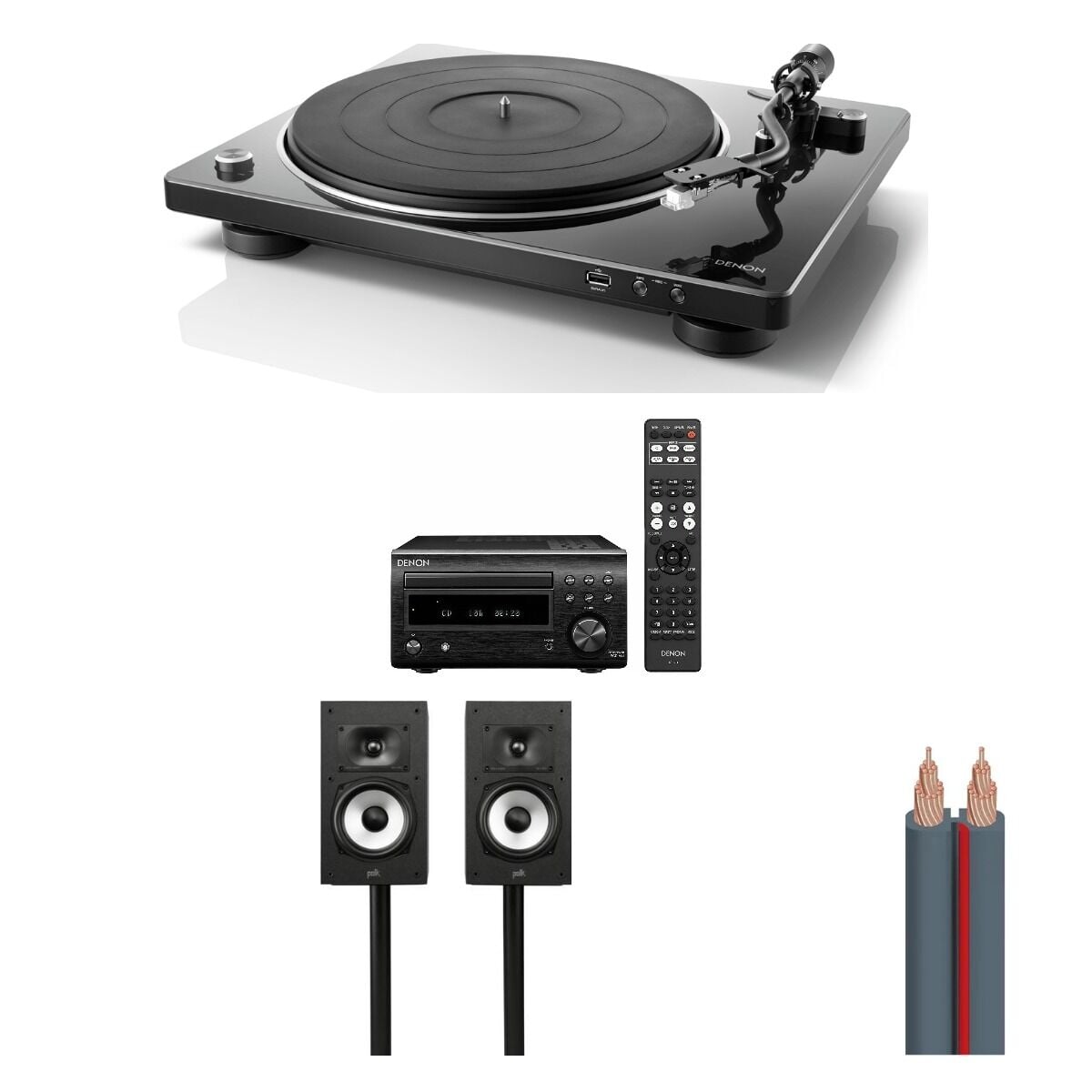 Hazır Pikaplı Set 9: Denon DP-450USB + Denon RCD-M41 + Polk Audio MONITOR XT20 + AudioQuest X-2 Kablo